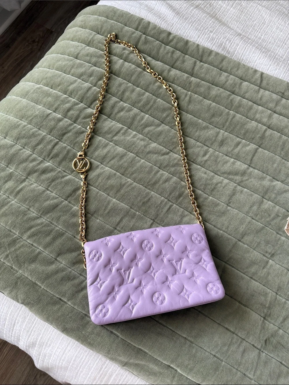Louis Vuitton Lilac Monogram Coussin Pochette Lambskin Bag with Gold Hardware